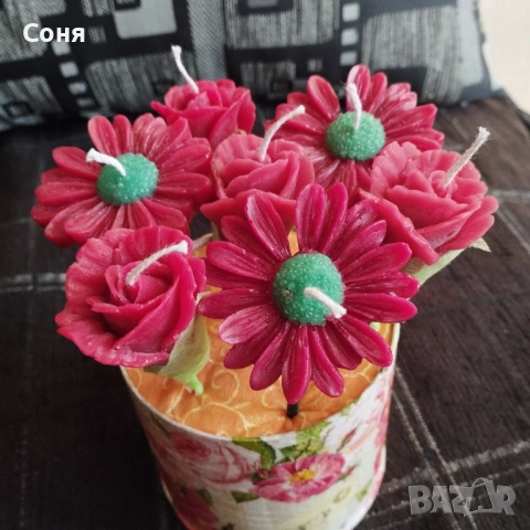 Цветен букет от ароматни восъчни свещи, снимка 11 - Подаръци за жени - 53658295