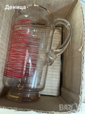 Ретро комплект за студени напитки Кана+ 6 чаши в кашонче Височина на чашите-12 см и вместимост на ок, снимка 4 - Сервизи - 51058462