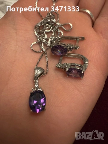 Сребърно колие + сребърни обеци, снимка 3 - Бижутерийни комплекти - 53142914