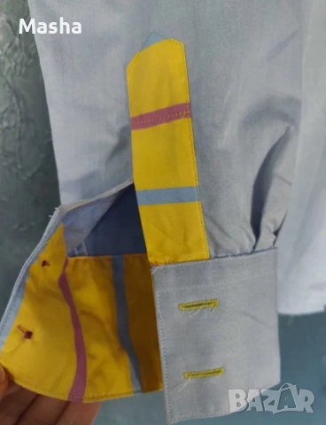 Дамска синя ретро риза GrosVenor London 14 UK M, снимка 6 - Ризи - 52355034