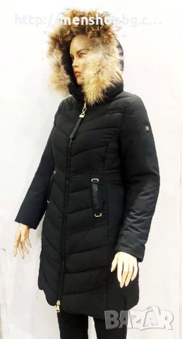 Големи размери дамско яке с естествен пух код - черно, снимка 3 - Якета - 52012717