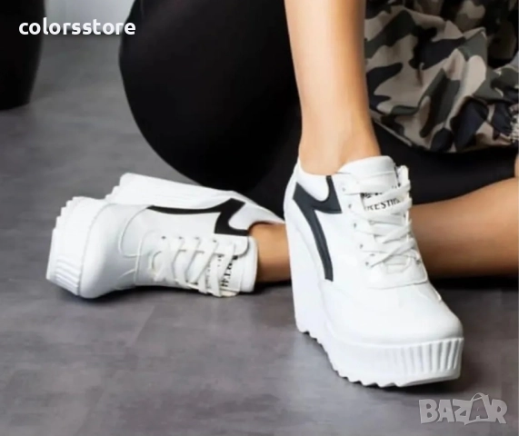 Кецове на платформа - бяла кожа с черна лента и бяло ходило - NO4 , снимка 2 - Кецове - 52172283