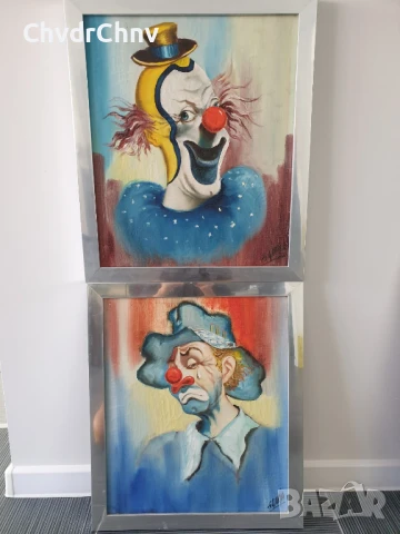 Giorgio 61х53см/2бр италиански стари картини масло върху платно/портрети-клоуни/дървена рамка