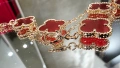 Van Cleef & Arpels VCA 5 Motifs Rose Gold Red Carnelian Vintage Alhambra Дамска Гривна, снимка 9