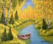 "Есен край реката", авторска картина с маслени бои, снимка 1