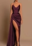 Дълга сатенена вечерна рокля цвят бургунди, снимка 1