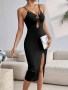 Черна рокля по тялото , Секси рокля, Черна миди рокля, снимка 1