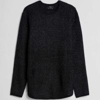 Мъжки пуловер с карирана текстура и обло деколте Bershka, Черен, XL, снимка 4 - Пуловери - 45496606