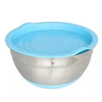 Иноксова купа- басан с капак и силиконово дъно,Синя -28х14см. , 4л., снимка 1 - Съдове за готвене - 45469950