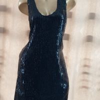XL Черна къса  рокля с черни пайети , снимка 1 - Рокли - 45716692