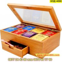 Кутия за съхранение на чай със стъклен капак и 8 отделения плюс чекмедже - КОД 4098, снимка 3 - Кутии за съхранение - 45495883