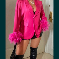 Розово сако със перо, снимка 1 - Сака - 45040510