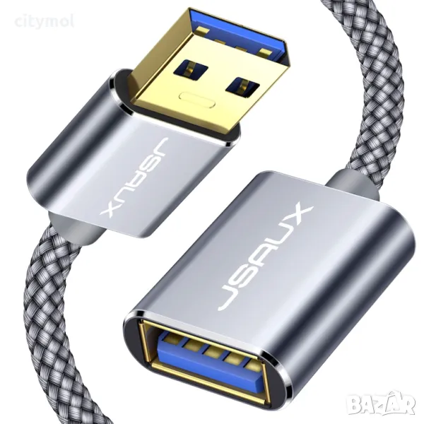 JSAUX USB 3.0 удължител, USB A мъжко към женско, найлонова оплетка, бърз трансфер, 180см, снимка 1