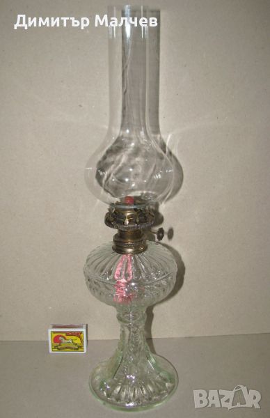 Изящна стара настолна стъклена газена лампа, запазена действаща чиста, снимка 1