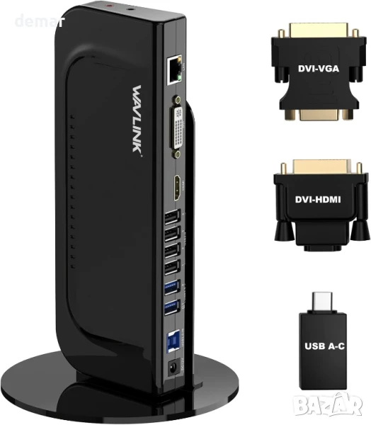 Докинг станция за лаптоп WAVLINK, за два монитора, HDMI+DVI/VGA/HDMI, 2* USB 3.0, 4* USB 2.0, снимка 1