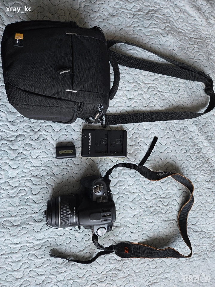 Sony Alpha A330 DSLR + обектив 18-55 + 2 батерии + зарядно, снимка 1