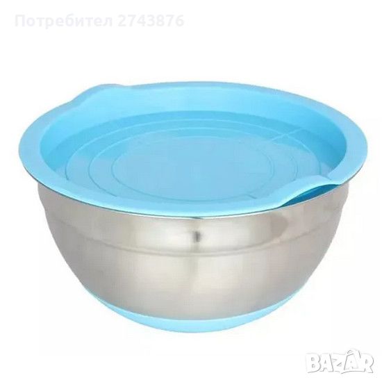 Иноксова купа- басан с капак и силиконово дъно,Синя -28х14см. , 4л., снимка 1