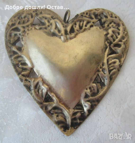 Сърце, стара посребрена висулка, снимка 1