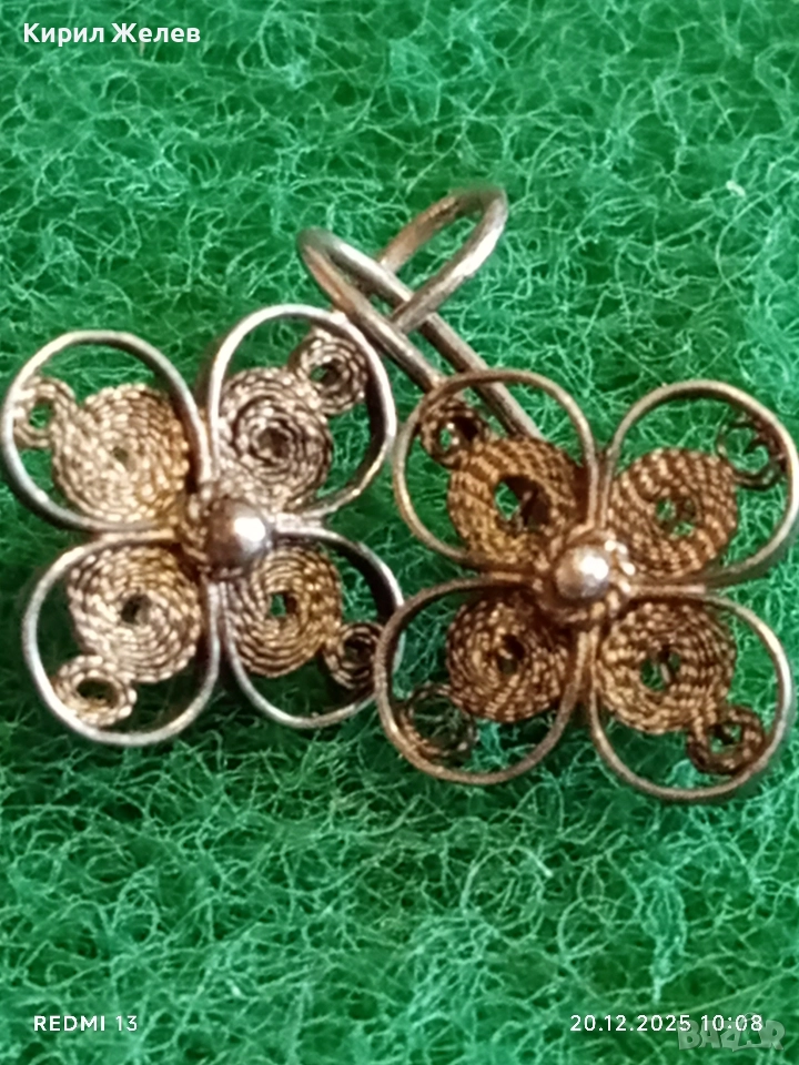 ВИНТИДЖ СРЕБЪРНИ ФИЛИГРАННИ ОБЕЦИ с ФЛОРАЛЕН МОТИВ РЪЧНА ИЗРАБОТКА 34058, снимка 1