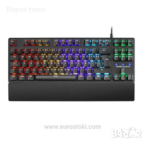 Механична клавиатура Mars Gaming MKXTKL, кабелна компактна геймърска TKL RGB, с опора за китката, снимка 1