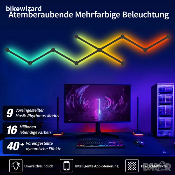 Интелигентни WiFi стенни лампи elice, пакет от 6, синхронизиране на музика, многоцветни НОВА, снимка 1