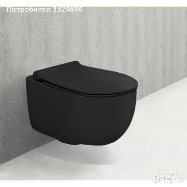 Bocchi Tondo Rimless конзолна WC черен мат, тънък капак, снимка 1