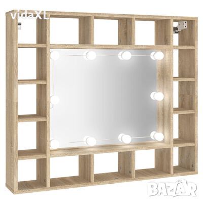 vidaXL Огледален шкаф с LED, сонома дъб, 91x15x76,5 см(SKU:808867, снимка 1