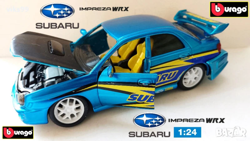 Bburago 2002 Subaru Impreza Wrx - Мащаб 1:24, снимка 1