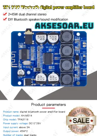 Висококачествен 2x45W 12V 24V Стерео Hi-Fi аудио Bluetooth Цифров усилвател Клас D мощен и компактен, снимка 7 - Ресийвъри, усилватели, смесителни пултове - 47547804