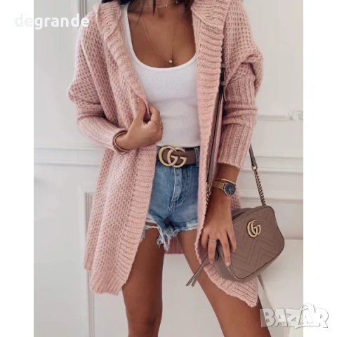 Розова дълга жилетка с качулка, снимка 2 - Жилетки - 51874056