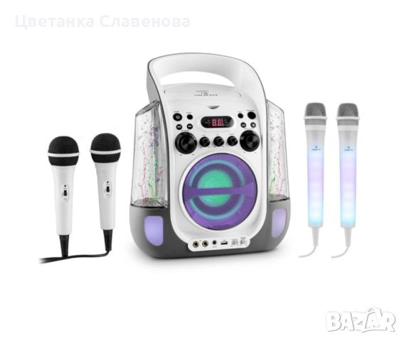 Продавам KARA LIQUIDA, караоке в сиво + DAZZL микрофонен комплект, караоке микрофон, LED осветление, снимка 1 - Караоке - 45525145
