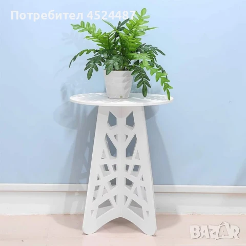 Стилна кръгла холна маса с ажурни крака – Бял елегантен акцент за всяко пространство, снимка 2 - Маси - 51320309