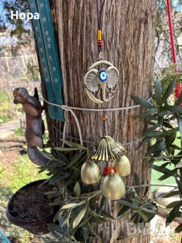 Метален вятърен звънец със слонче и окото на Назар, снимка 5 - Декорация за дома - 53663807
