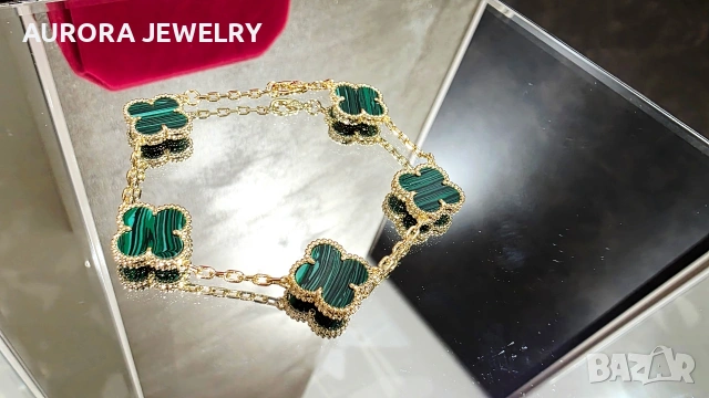 Van Cleef & Arpels VCA 5 Motifs Gold Green Malachite Vintage Alhambra Дамска Гривна, снимка 3 - Гривни - 54104843