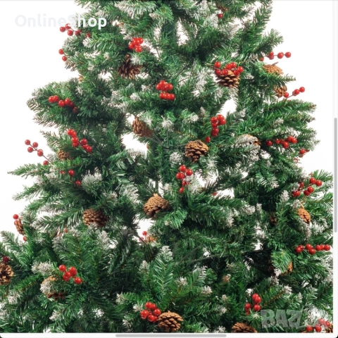 Изкуствена коледна елха декорирана с шишарки и горски плодове, зелена,, снимка 4 - Декорация за дома - 52348413