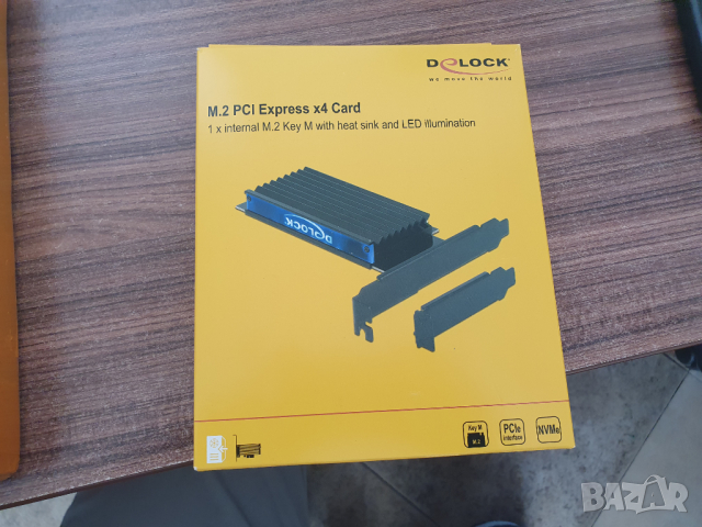 Продавам КАРТА ЗА РАЗШИРЕНИЕ НА СЛОТОВЕ DELOCK, PCI EXPRESS X4 КЪМ 1 X INTERNAL NVME M.2 KEY M, снимка 1 - Кабели и адаптери - 45048999