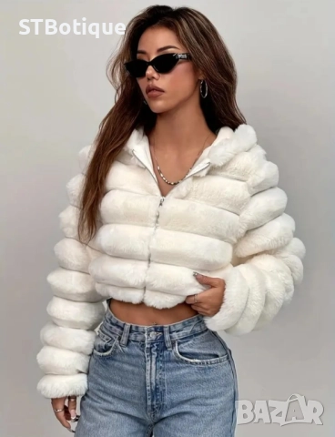 🧥 Елегантно дамско палто от изкуствена козина и качулка – STBoutique, снимка 6 - Якета - 51937982