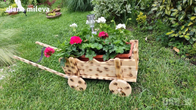 Дървена Каручка!!, снимка 3 - Декорация за дома - 49940014