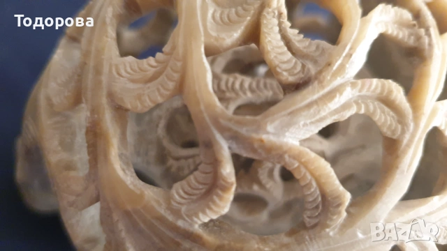 Пластика на слоница майка от мрамор-сапунен камък, снимка 4 - Антикварни и старинни предмети - 53660230