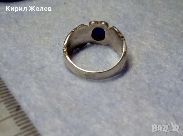 СТАРИНЕН АР НУВО ФЛОРАЛЕН СКЪПОЦЕНЕН СРЕБЪРЕН ПРЪСТЕН СРЕБРО ВИСОКА ПРОБА с ШЛИФОВАН ЛАЗУРИТ 25290, снимка 6 - Антикварни и старинни предмети - 49886234