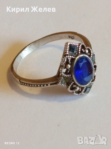 Сребърен пръстен с САПФИР повлиян от Викторианската епоха стил Арт Деко филигранна изработка 43320, снимка 9 - Пръстени - 53040875