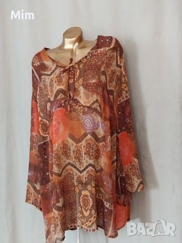 4XL Ефирна блуза/Парео/ в кафяво на цветя, снимка 1 - Рокли - 46412037