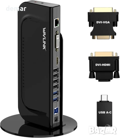 Докинг станция за лаптоп WAVLINK, за два монитора, HDMI+DVI/VGA/HDMI, 2* USB 3.0, 4* USB 2.0