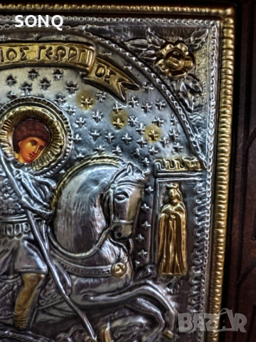 Стара Посребрена Икона На Свети Георги, снимка 4 - Икони - 52510957