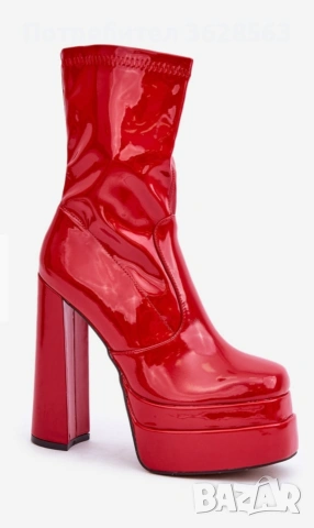 Червени лачени ботуши, снимка 4 - Дамски ботуши - 53219705