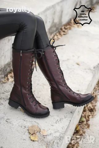 Равни ботуши - бордо ЕСТЕСТВЕНА кожа
