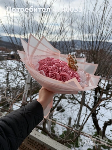 Вечен букет от сатенени рози на специална цена, снимка 3 - Изкуствени цветя - 53699063