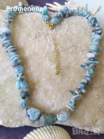 Колие от естествен Ларимар,Лунен камък,Седеф,Сугилит