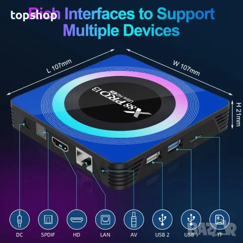 НА БЪЛГАРСКИ Android 13.0 TV Box, X88 PRO 13 Android Box с 4GB RAM 32GB ROM RK3528 Quad-Core..., снимка 3 - Плейъри, домашно кино, прожектори - 50556551