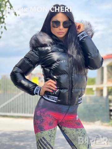 Дамско зимно яке Philipp Plein , черно , лак 